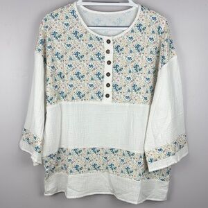 Women's White Floral Button-Front Tunic Top XL NWOT